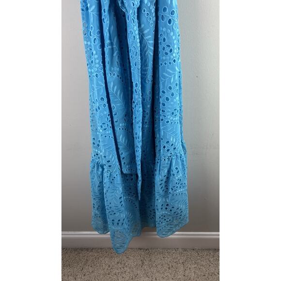 Lilly Pulitzer Geri Off The Shoulder Sea breeze Blue Midi Eyelet Dress XL $348 - Picture 4 of 9